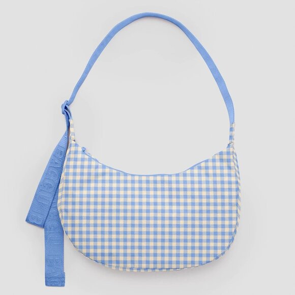 NWT Baggu Medium Crescent Bag - Light Blue Gingham - Picture 4 of 6